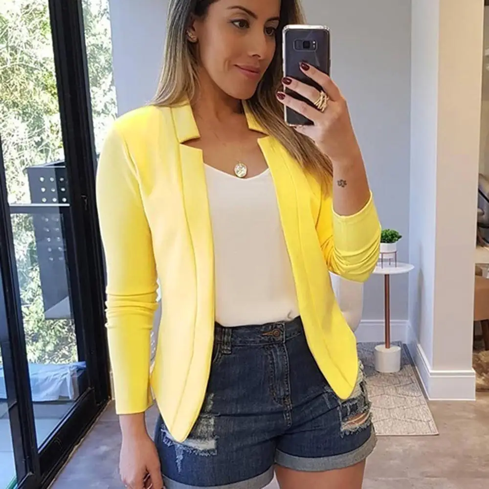 

Cardigan Women's Slim Office Ladies Jacket Lapel Long Sleeve Overcoat Coat Slim Cardigan Casual Jacket Women