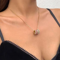 re shiny paved tiny crystal round circle ring pendant necklace for women fashion simple clavicle chain alloy long chain jewelry