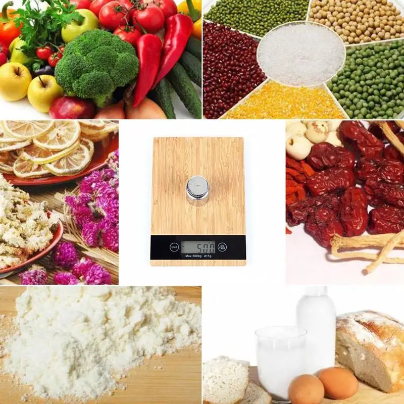 Бамбуковая панель 5 кг 1 г электронные кухонные весы креативная шкала весовые