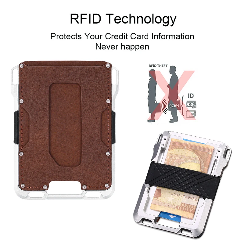 Держатель для карт DIENQI Rfid мужские бумажники из кожи и металла умный тонкий мини