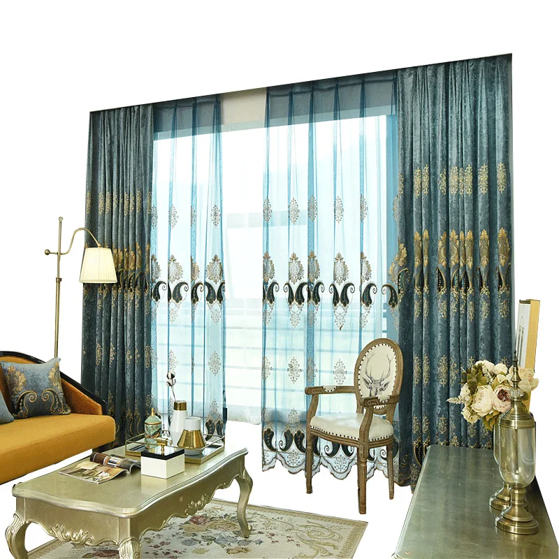 

European Chenille Curtains Embroidered Curtains for Living Room Bedroom Luxury Decor Tulle Curtains