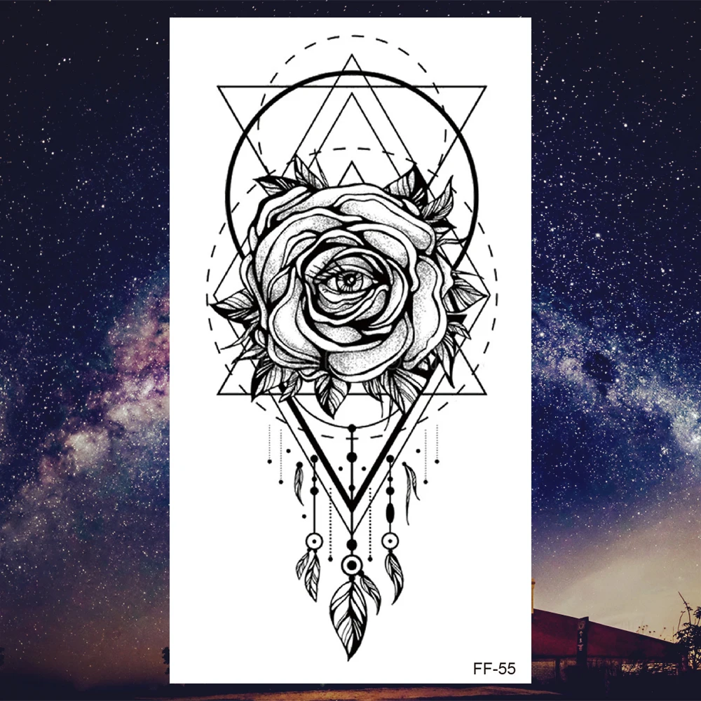 

Black Mermaid Temporary Tatoos For Women Geometric Rose Flower Tattoo Sticker Pine Body Arm Hand Lace Daisy Water Transfer Tatoo