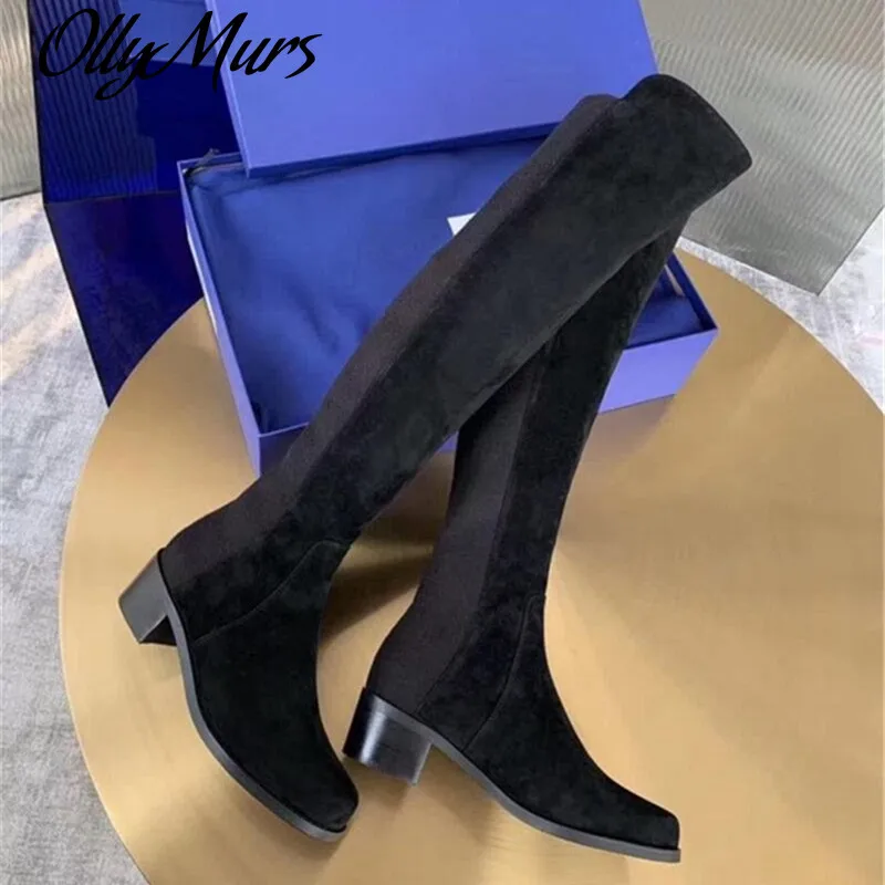 

Женские черные сапоги ollywalls выше колена, зимние теплые сапоги до бедра разных цветов, зрелые сексуальные кожаные сапоги без застежек с кругл...