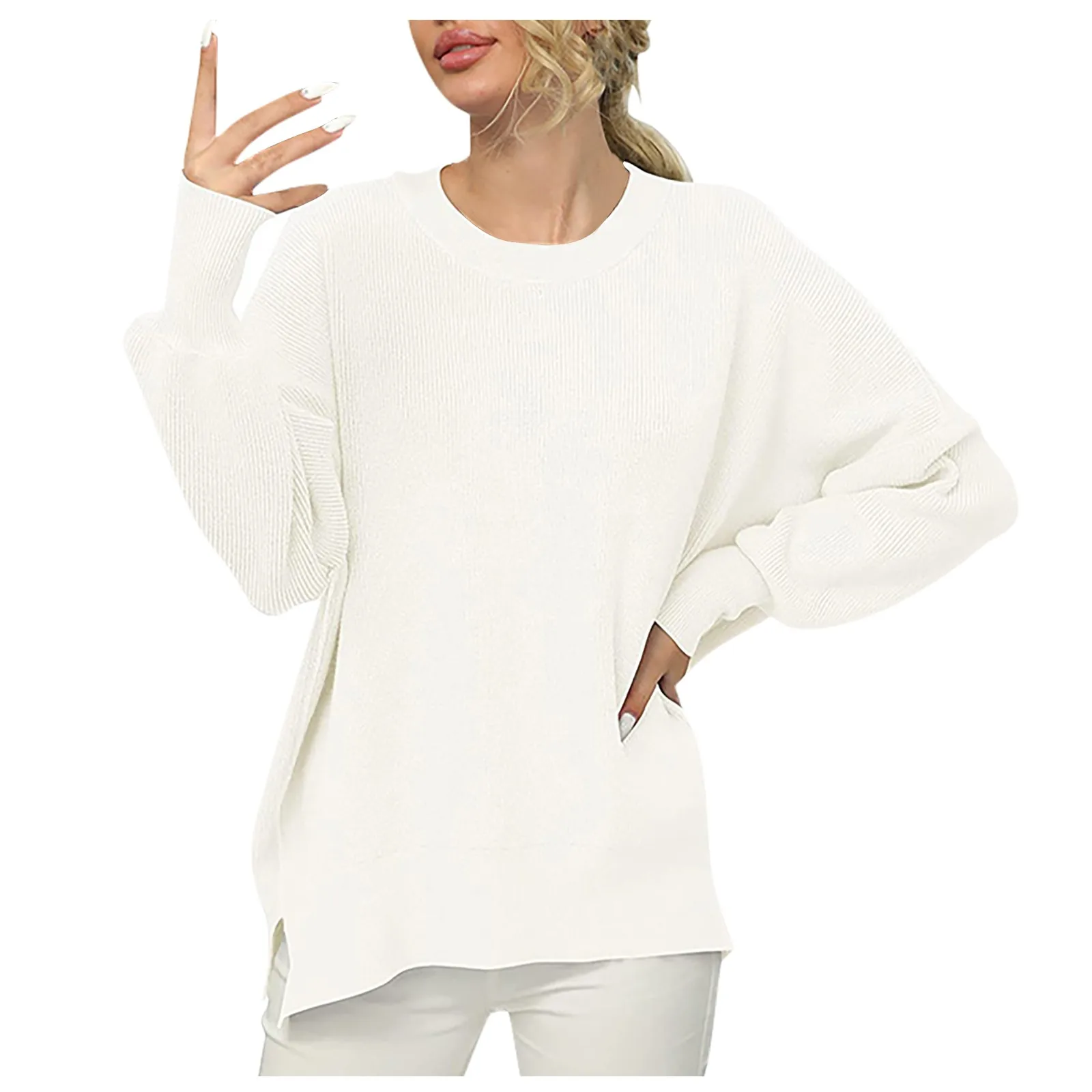 

High Quality Comfy Sweater For Women Solid Color O-Neck Knitted Sweater Long Sleeve Sweater Pullovers chaleco mujer