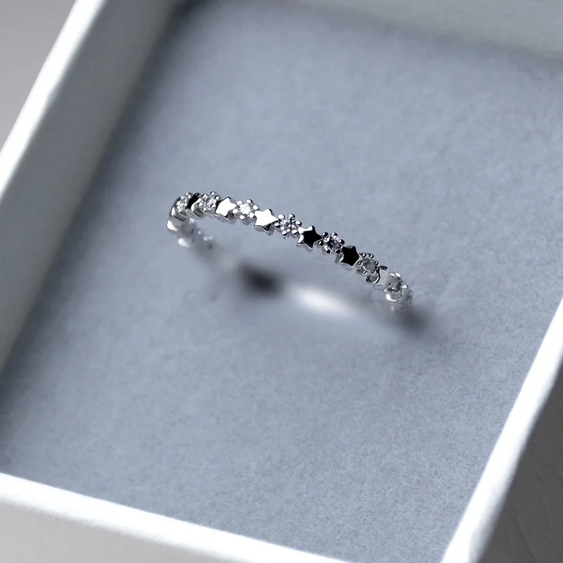 

Duoying New Thin Silver Color CZ Zircon Star Rings Wedding Engagement Party Gifts for Women Lady Or Girl Lover's Fine Jewelry