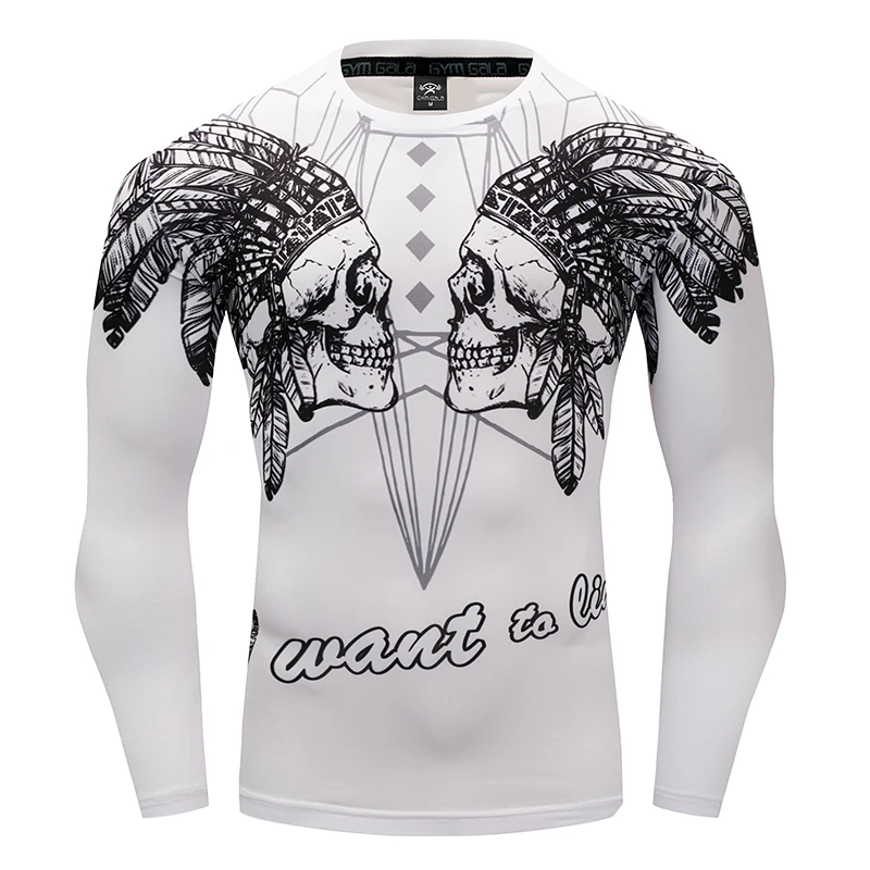 Компрессия мышц для мужчин Плотная кожа рубашка с длинными рукавами 3D принты