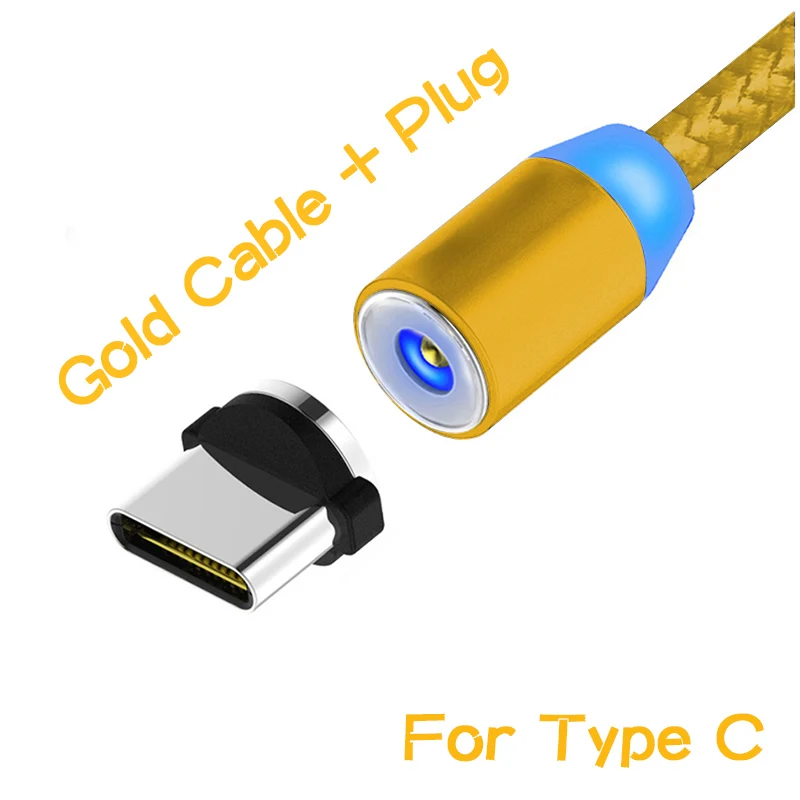Магнитный usb-кабель для быстрой зарядки, магнитный кабель типа C для зарядки и передачи данных, шнур для мобильного телефона, 1 м, 2 м, кабель Microusb type-C для iPhone - Цвет: Gold type c