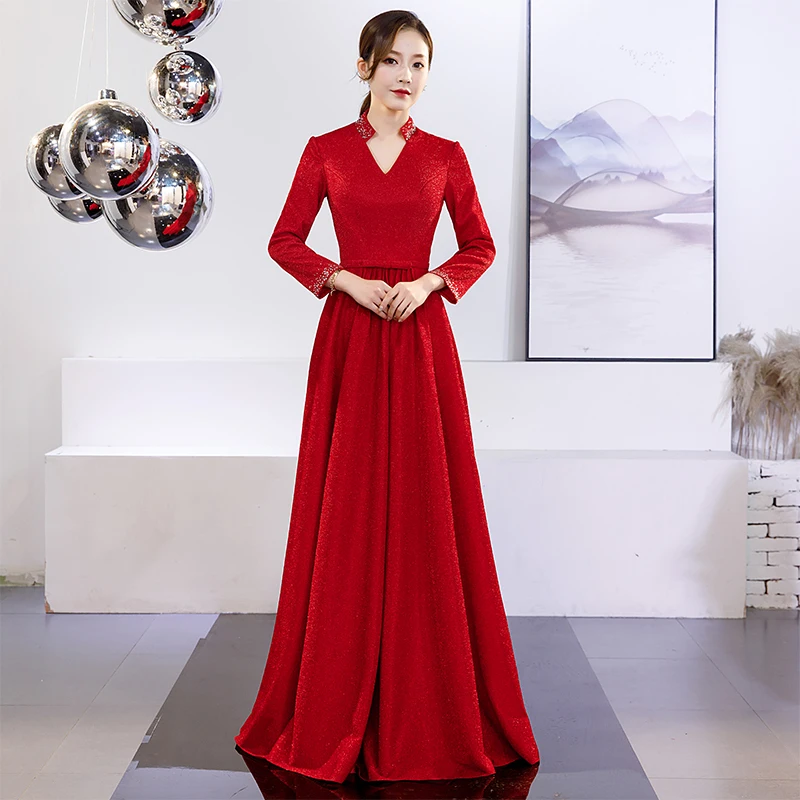 Женское вечернее платье до пола винтажное кружевное с длинным рукавом и