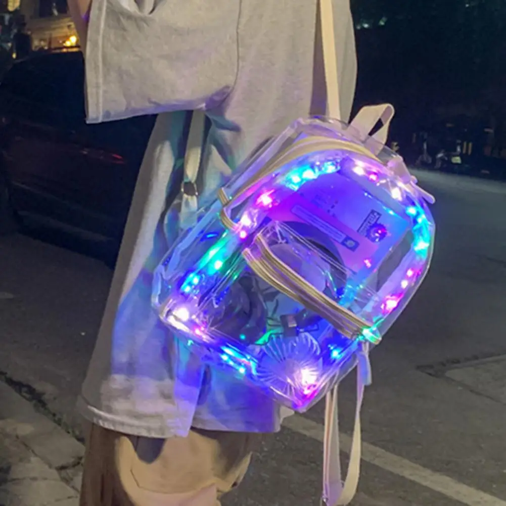 New LED Lights Unisex Backpack Transparent Clear Bagpack School Bag Cool Girl Boys Bag Lumious Night Outdoor Travel Bag