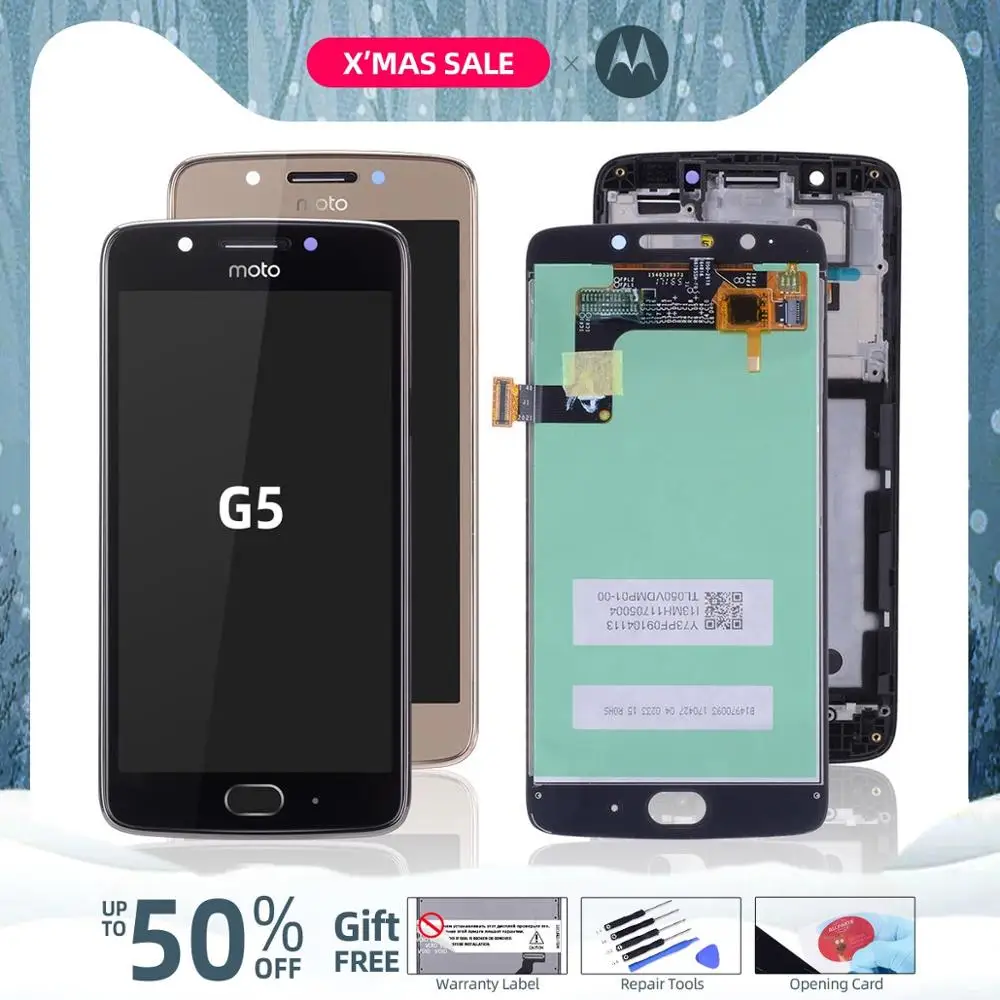 Дисплей для Motorola Moto G5 LCD в сборе с тачскрином на рамке черный золотой XT1672 XT1670 XT1676
