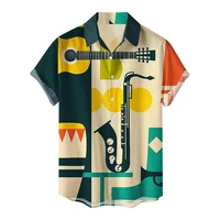 fashionable mens casual hawaiian beach harajuku shirt one button musical instrument printed short sleeve beach t shirt top