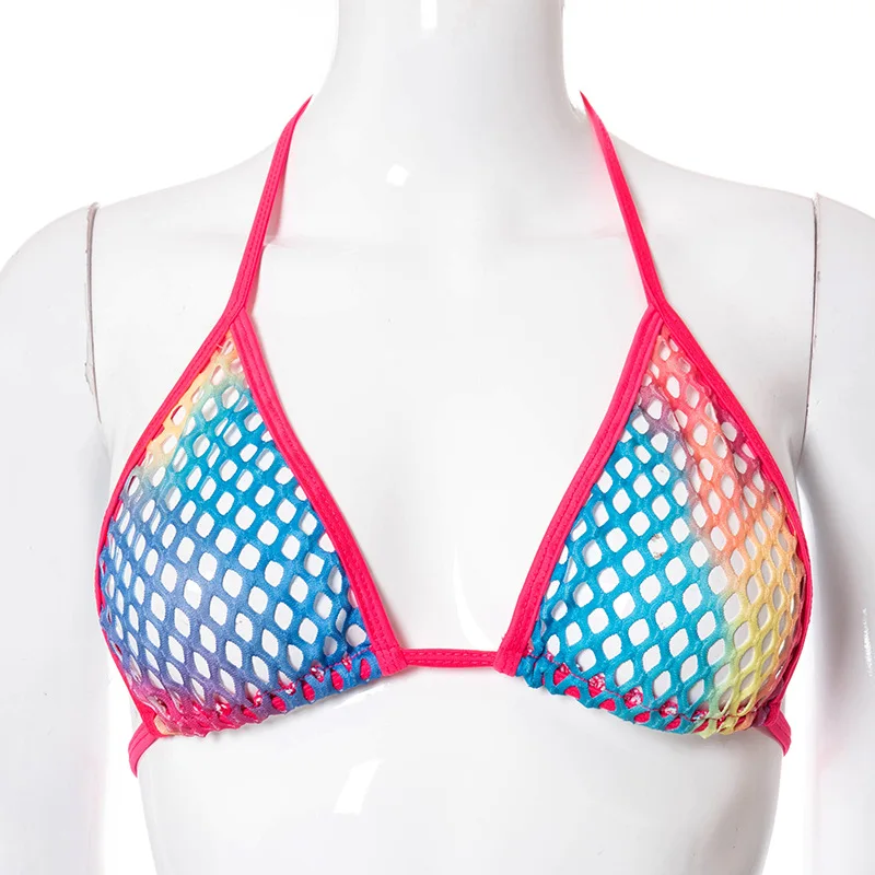 

European and American women's summer sexy hollow tie-dye lace-up bikini trousers casual sports suit