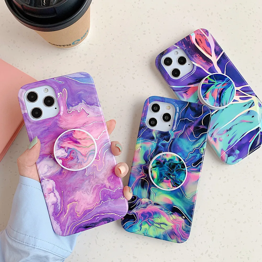 Лазерный мраморный чехол для iPhone 12 11 Pro Max Huawei P30 Lite P20 P40 Mate 20 30 подставка держатель