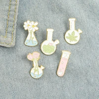 floral bottle enamel pins plant jewelry gift for kids friends rose daisy brooch lapel badge bag cartoon