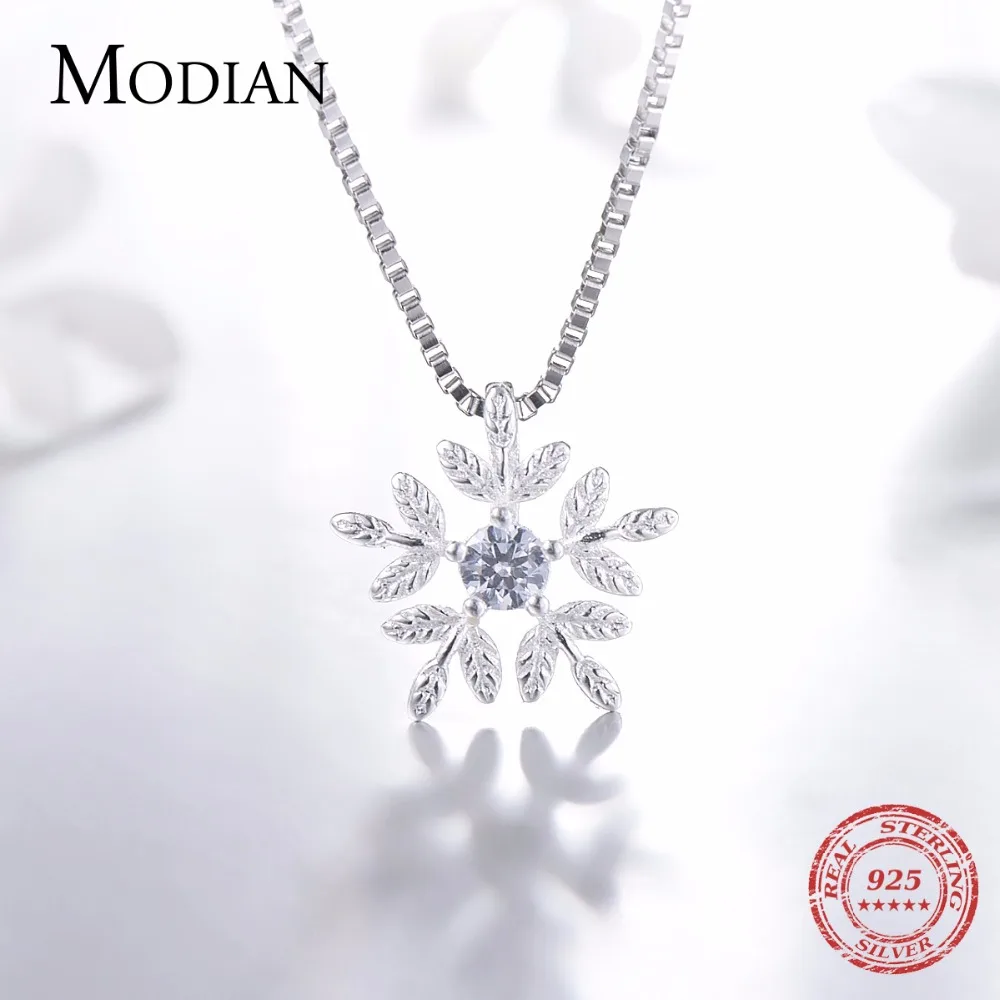 

Modian 2021 New Arrivals 925 Sterling Silver White Snowflake Necklace Pendant Fashion Cubic Zirconia Necklace Charm For Women