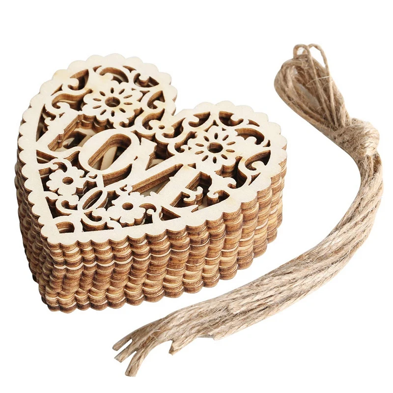 

10Pcs Carving Love Wood Chip Jewelry Accessories Wedding Decoration Pendant Wooden Crafts Diy Props Christmas Pendant