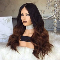 dlme brown synthetic lace front wig for black women heat resistant hair ombre brown body wave wig