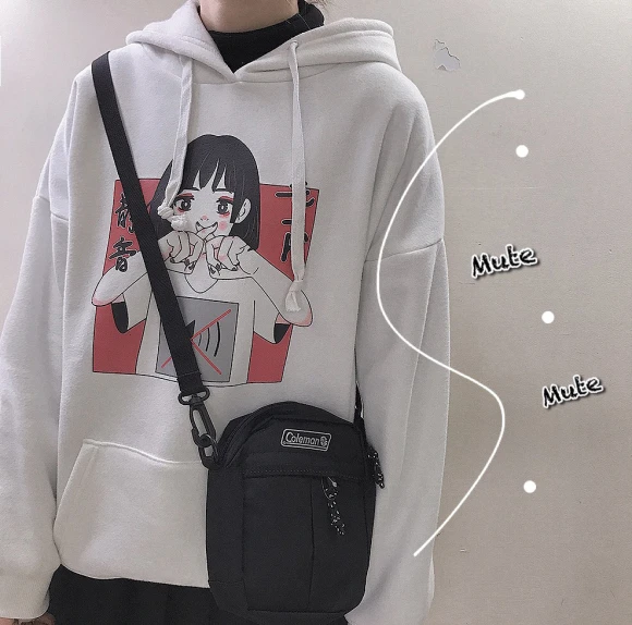 Аниме принт толстовка женская Kawaii Толстовка Harajuku одежда пуловер с капюшоном корейского размера плюс тонкая Повседневная Уличная одежда Топ V562