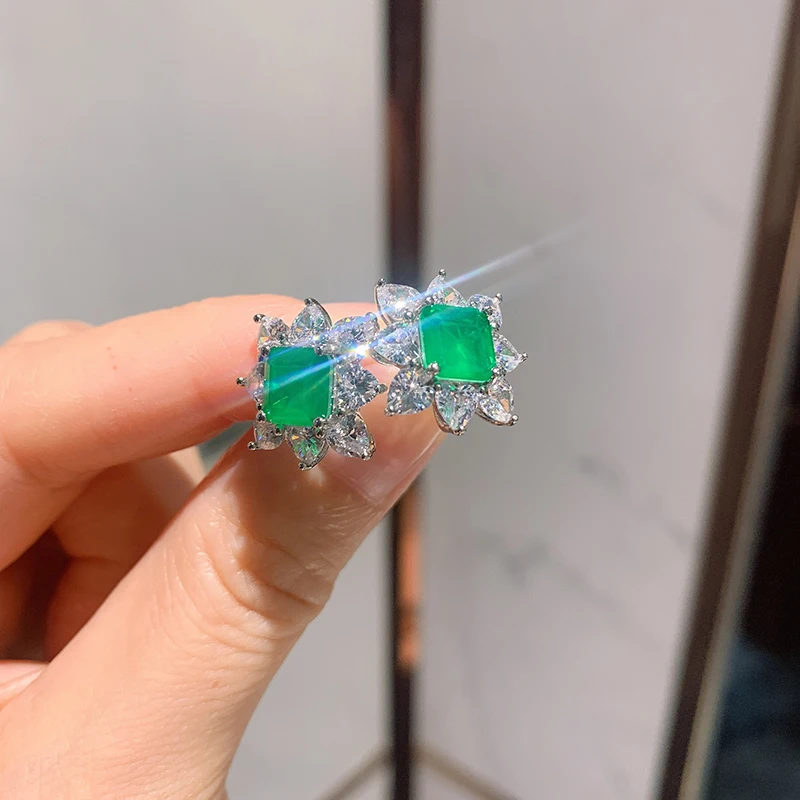 

ANZIW Sterling Silver Asscher Cut 7x7mm Lab Created Emerald Fashion Fine Stud Earrings For Women Jewelry Gifts