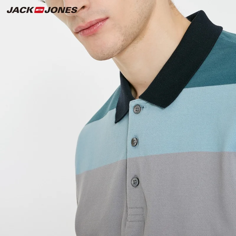 Мужская дышащая полосатая рубашка поло JackJones из 100% хлопка с отложным воротником и