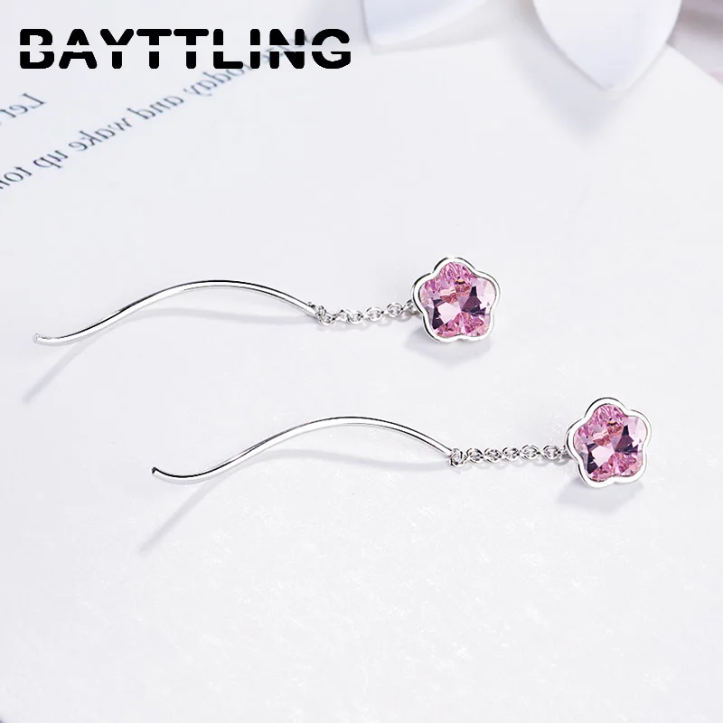 

BAYTTLING Silver Color 41MM Fine Multi-Color Flower Zircon Tassel Wave Drop Earring For Women Fashion Jewelry Couple Gift