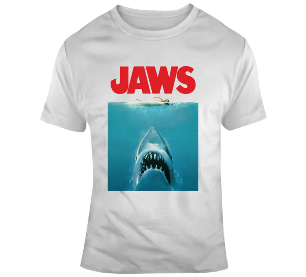 

Jaws Movie Poster Cool Retro T Shirt Mens Tee Many Colors Gift New From White O Neck Cotton T-Shirt Selling