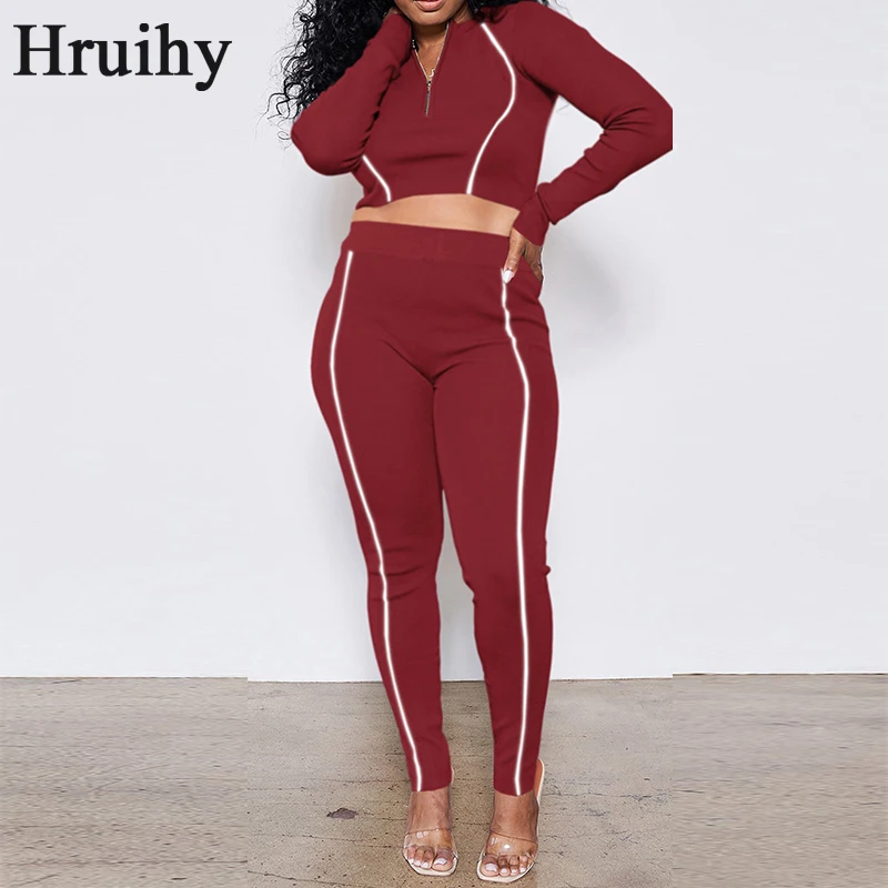 

Ladies Loungewear Long Sleeve Crop Top Woman Pant Reflective Stripe Patchwork Winter Outfits for Women Casual Wholesale Clothing