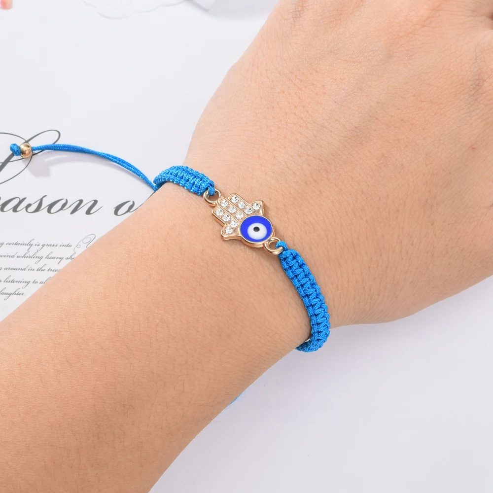 12 шт./лот женский браслет Hamsa со стразами в богемном стиле Плетеный веревочный