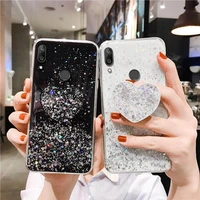 silicone phone case for huawei y9 y7 prime y6 y5 2019 cases bling glitter heart holder cover huawei y6 y7 y5 prime y9 2018 cover