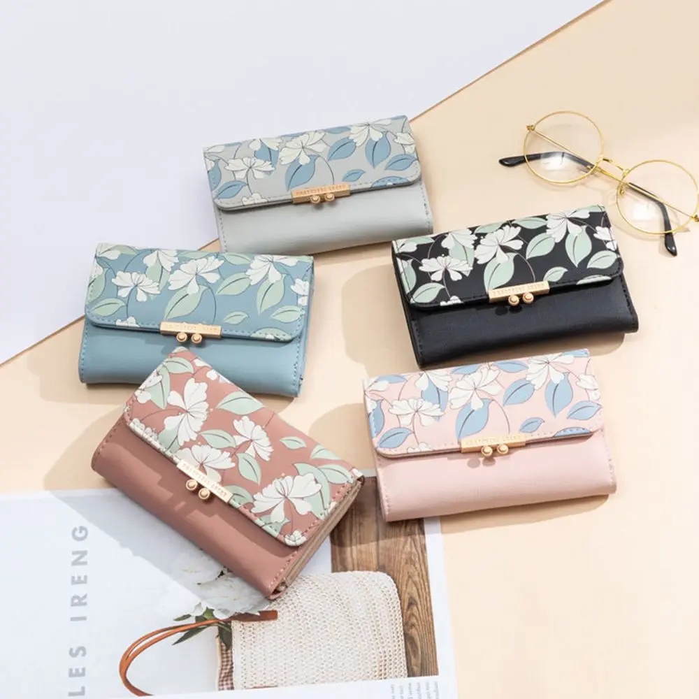 

New Printing Flower Women Medium Flower Wallet Purse Coin Bag Three Fold