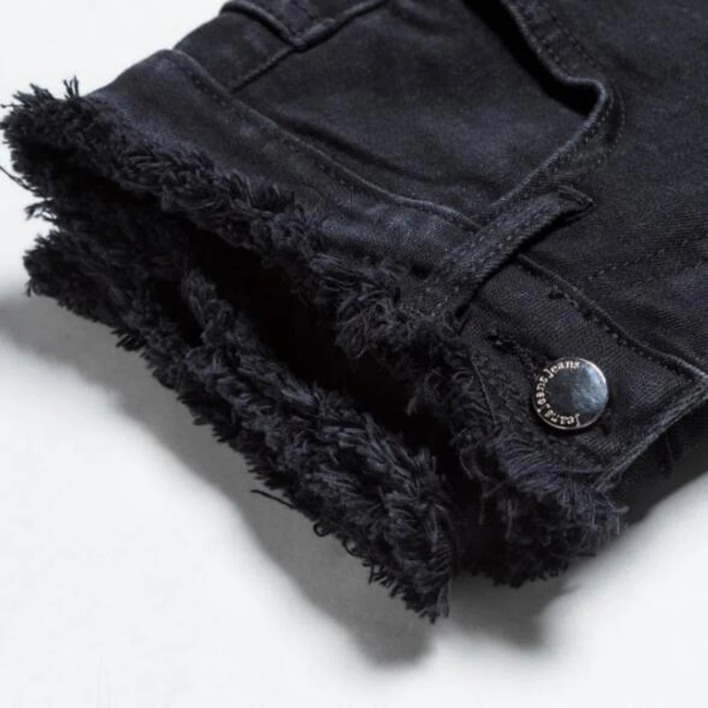 Летние черные джинсовые шорты с необработанными краями высокой талией