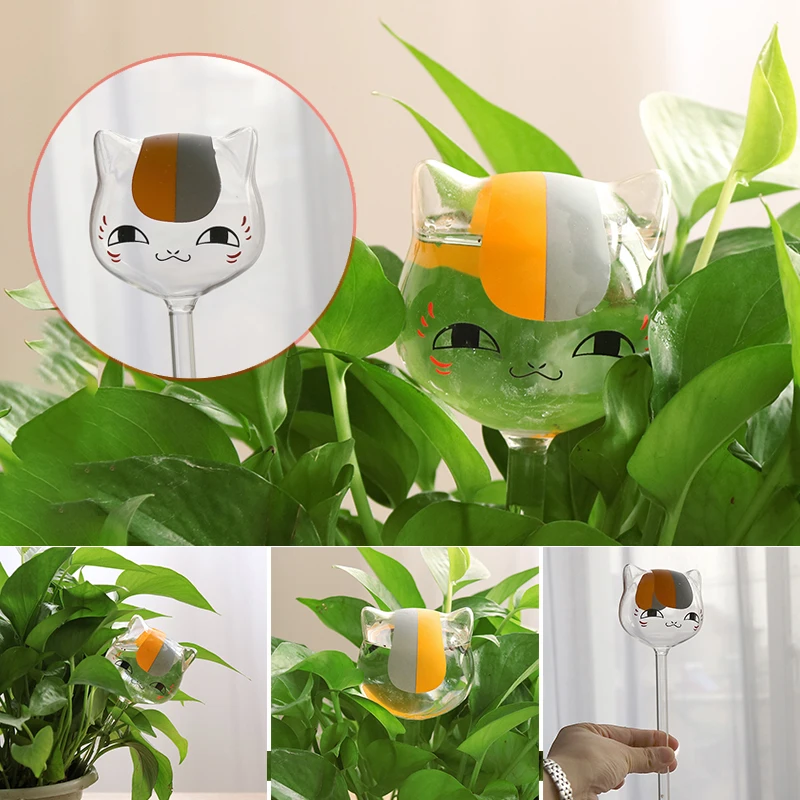 В форме кота стеклянные растения цветок полив шип кол кормушка для воды домашний