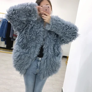 blue SJ1042 Новое поступление зимняя модная Заводская распродажа ручная вязка овечья шерсть пальто - Цвет: blue