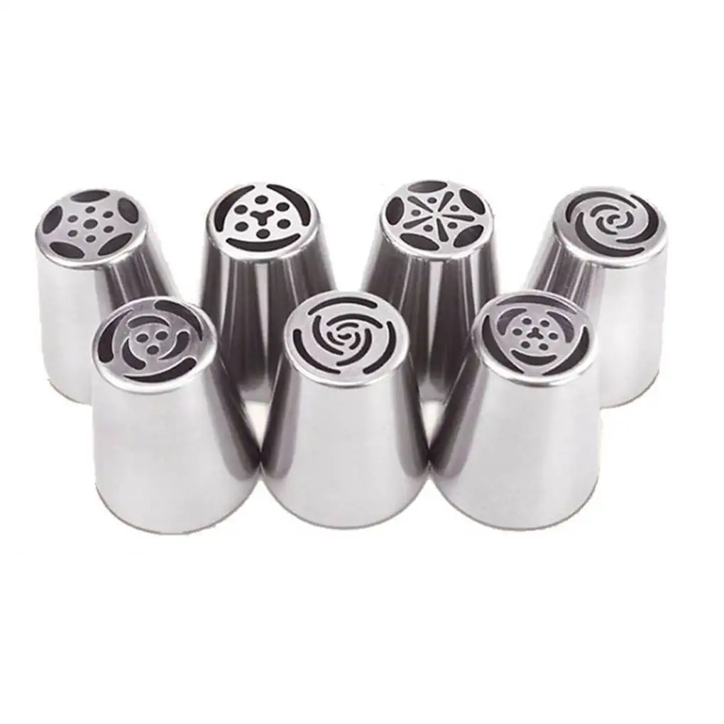 

7Pcs Pastry Nozzles Coupler Icing Piping Tips Sets Stainless Steel Rose Cream Bakeware Cake Decorater