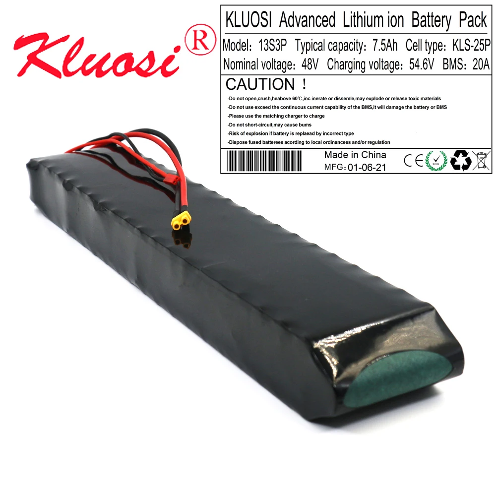 

KLUOSI 13S3P 48V 7.5Ah 8Ah 250W 450W 550W 750W 54.6V Rechargeable Lithium Battery Pack Built-in 20A BMS for Scooter Ebike Motor