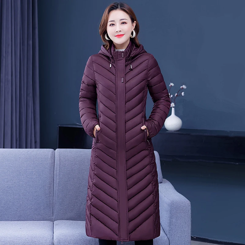 

2021Autumn Winter Women Vintage Parkas Hooded Solid Long Coat Female Casual Loose Warm Zipper Cotton Woman Jacket High Quality