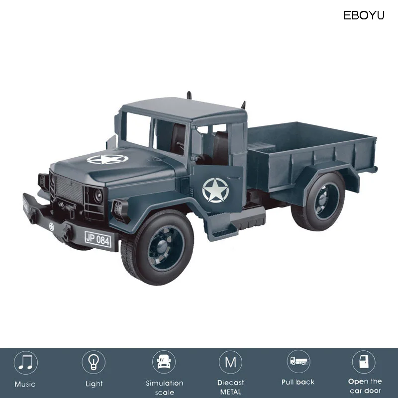 EBOYU 1:20 Pull and Go мини-грузовик литой классический военный грузовик армейские
