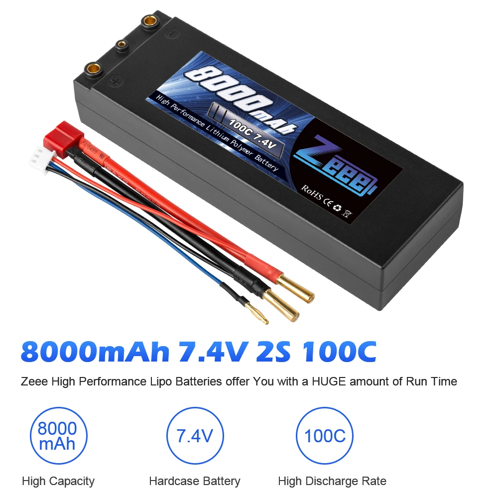 Zeee 7,4 V 100C 8000mAh литий-полимерный Батарея 2S RC Lipo Батарея с 4 мм пуля Дин-Стиль T штекер для RC автомобиль модель Лодка Грузовик