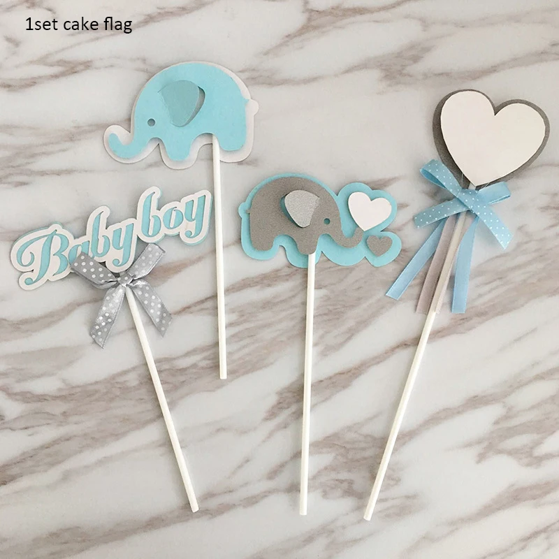 1set cake flag-1 Мультяшный слон столовая посуда тарелка бумажная чашка полотенце детский день рождения, детский душ вечерние принадлежности одноразовая посуда - Цвет: 1set cake flag-1
