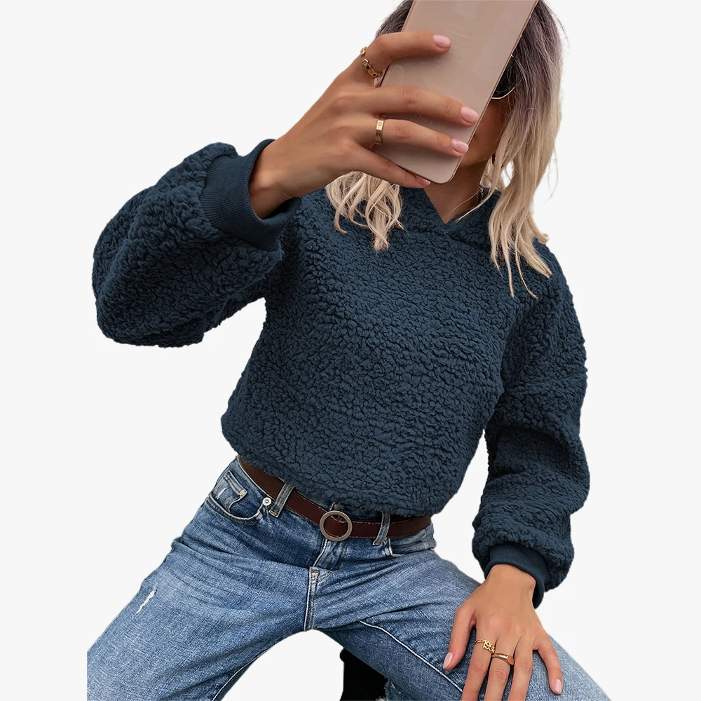 

Зимний свитер VICABO, однотонные женские зимние пушистые флисовые толстовки, теплый джемпер с длинным рукавом, пуловер, вязаные топы, теплые 2021