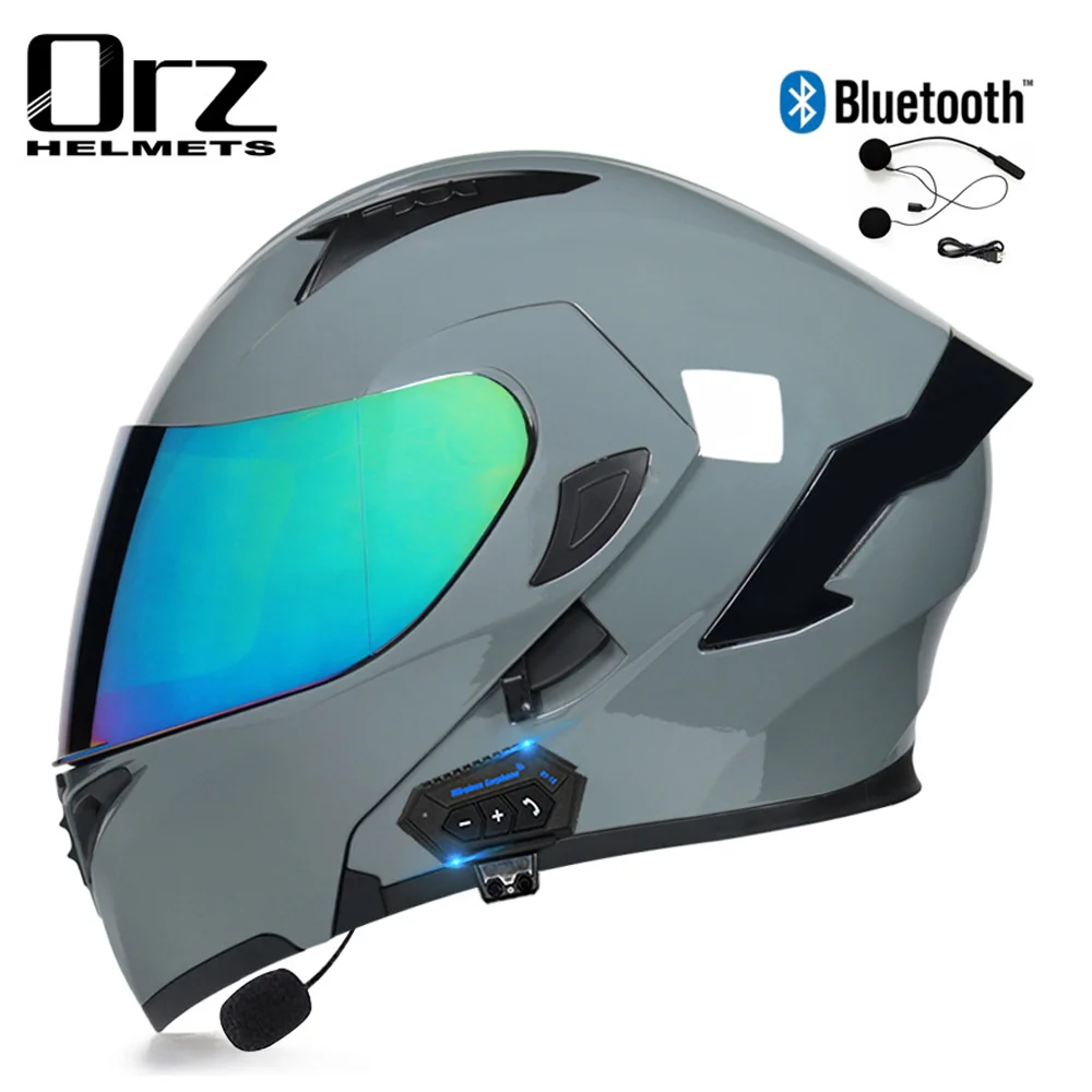 

Мужской мотоциклетный шлем ORZ, всесезонный, сейсмостойкий, на все лицо, в горошек, 4 цвета