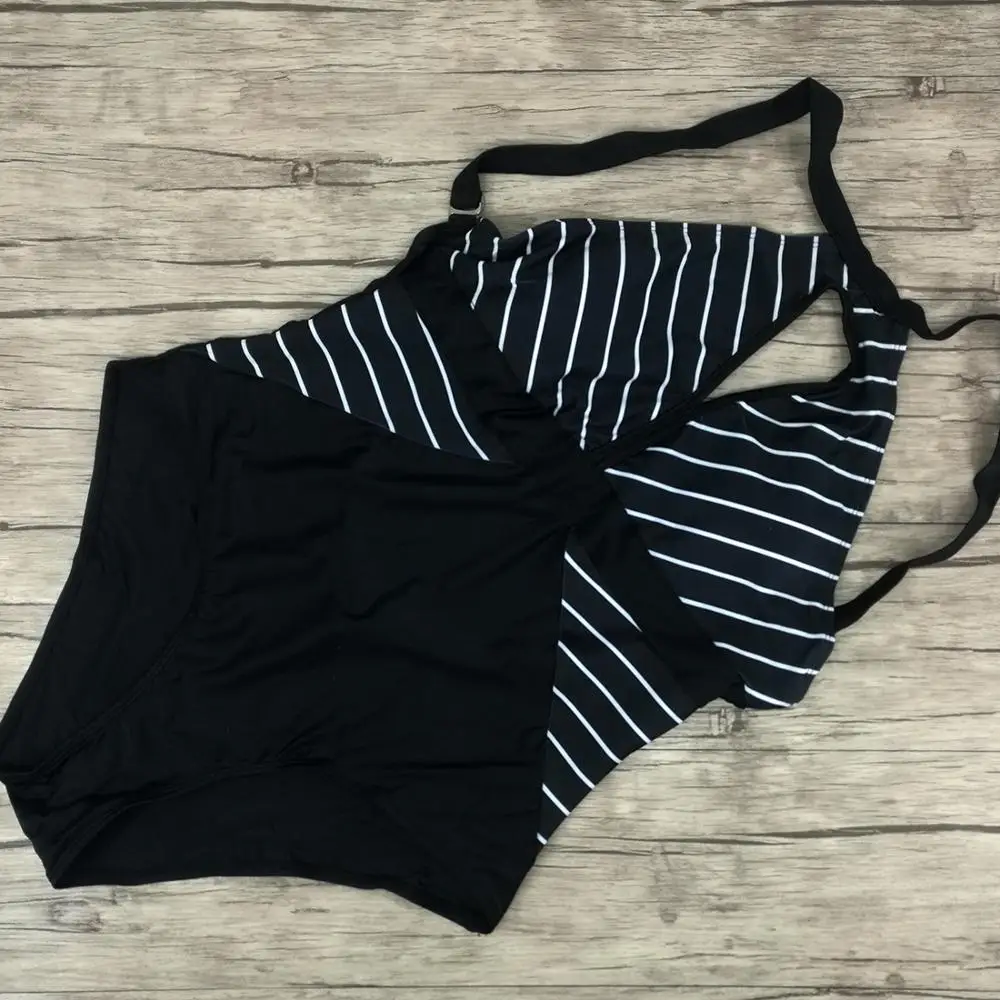 Сексуальный женский купальник Цельный полосатый черный монокини с пуш ап
