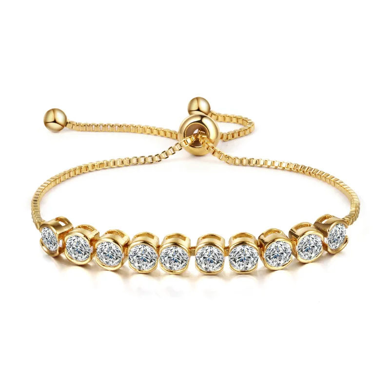 046 GOLD MIEG Марка Ассорти кубического циркония фианит, циркон, кристалл слайд регулируемый браслет покрытый розовым золотом/Родием серебро/желто-золотой Цвет - Окраска металла: 046 GOLD