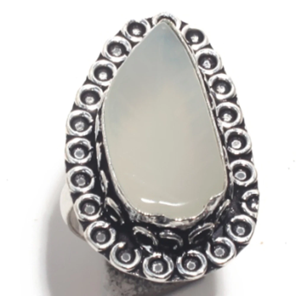 Подлинное резное кольцо Prehnite серебряное покрытие над медью размер США 9 75