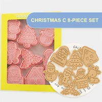 8pcsset christmas cartoon biscuit mold household diy baking tools 3d press fondant biscuit cookie mould cutter decorating tools