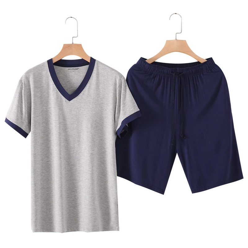 Summer 2Pcs Short Sleeves Sleep Top & Shorts Set Pajama Sets For Men Modal Sleepwear Suit Pyjamas Lo