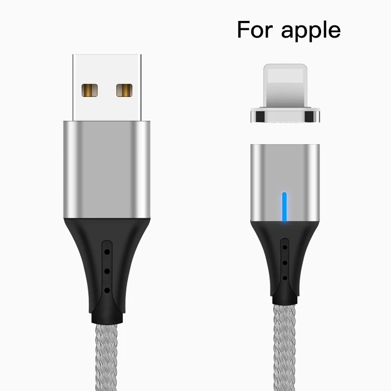 Silver For Apple Amzish 3A Магнитный Micro USB кабель для iPhone samsung тип данных C usb Магнитный USB кабель micro usb быстрого зарядного устройства type c магнитный кабель micro usb магнитная зарядка шнур для зарядки телефона - Цвет: Silver For Apple