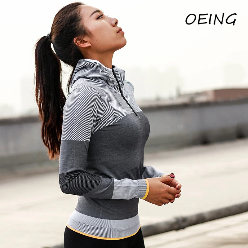 

Patchwork Workout Activewear Tops Breathable Zip Up Yoga Hoodie Shirts Long Sleeve Fitness Tops