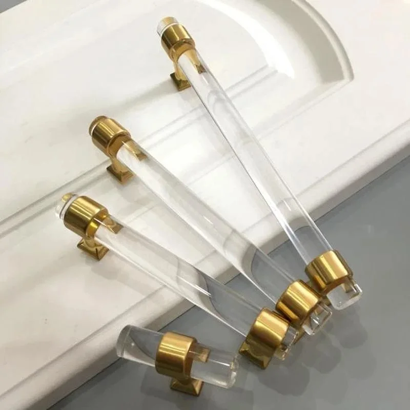 Матовые золотые латунные прозрачные ручки из цинкового сплава акриловые для