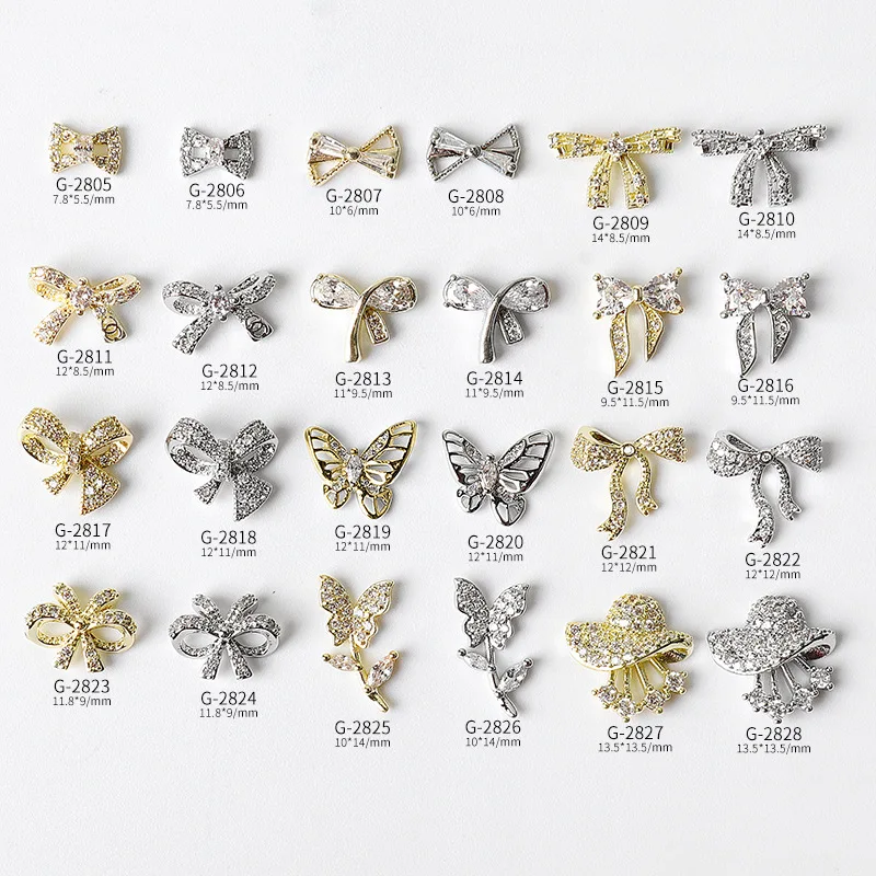 

Nail Art New Zircon Jewelry Bow Series Real Gold Butterfly Net Red Style Nail Decoration